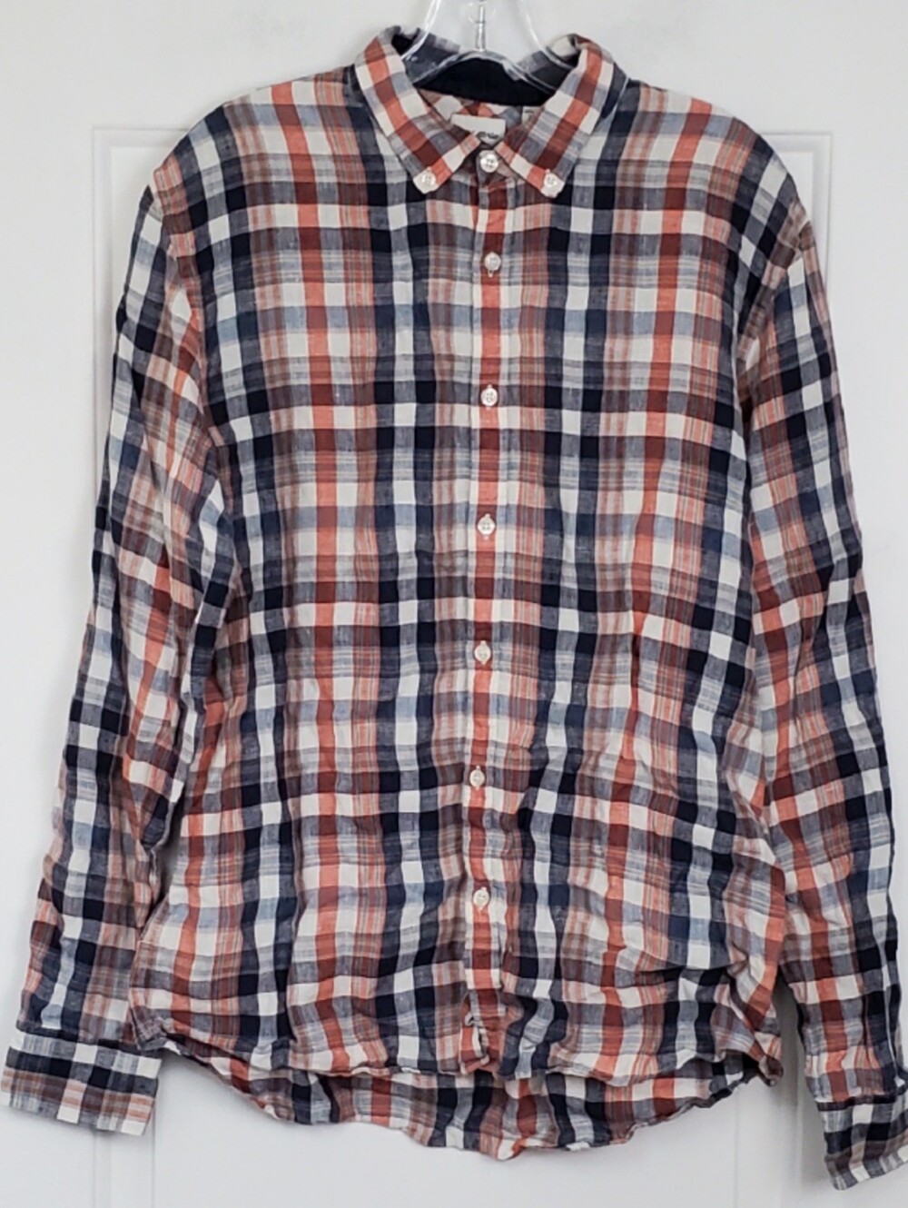 Baird McNutt Murano Mens Plaid Slim Fit 100% Linen Shirt - Size L - EUC